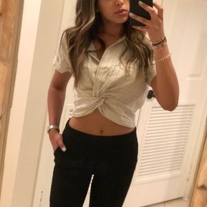 Neutral Linen Crop Top